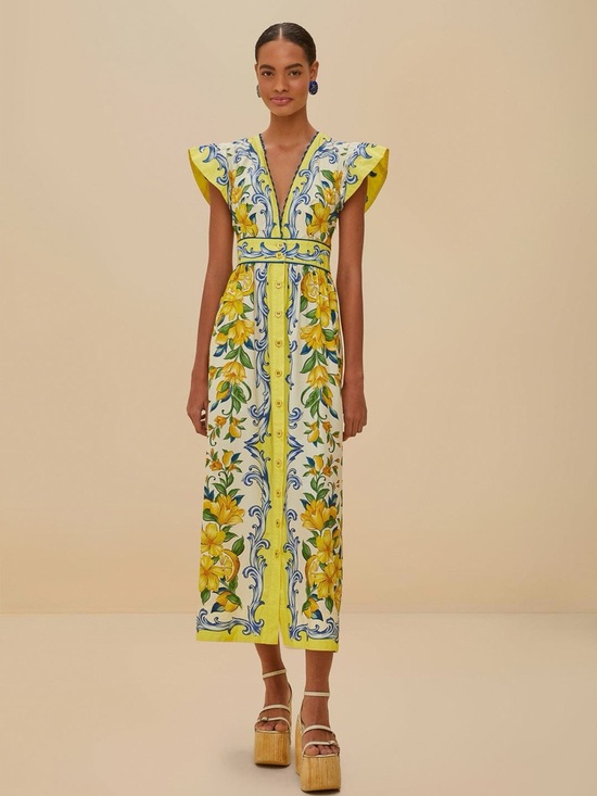 FARM Rio Dresses & Skirts - FARM RIO Off-White Sicily Scarf Organic Cotton Maxi Dress XL NWT